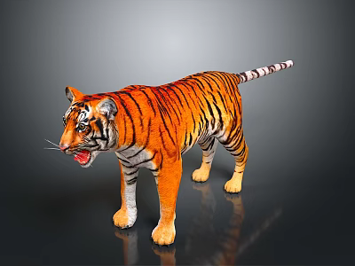 Realistic Striped Tiger Figure With Orange Fur Black Stripes And White Paws 3d model
