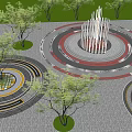 Public Park Landscape Design With Circular Paved Areas Trees And Central Sculptural Structure 3d model