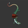 Colorful Horned Green Dragon Carrying Rider With Red Roof Pavilion On Back