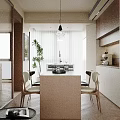 Warm Open Plan Living And Dining Room Interior With Comfortable Brown Sofa And Wooden Flooring