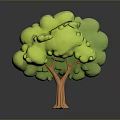 3D Model Tree With Green Rounded Foliage And Brown Textured Trunk