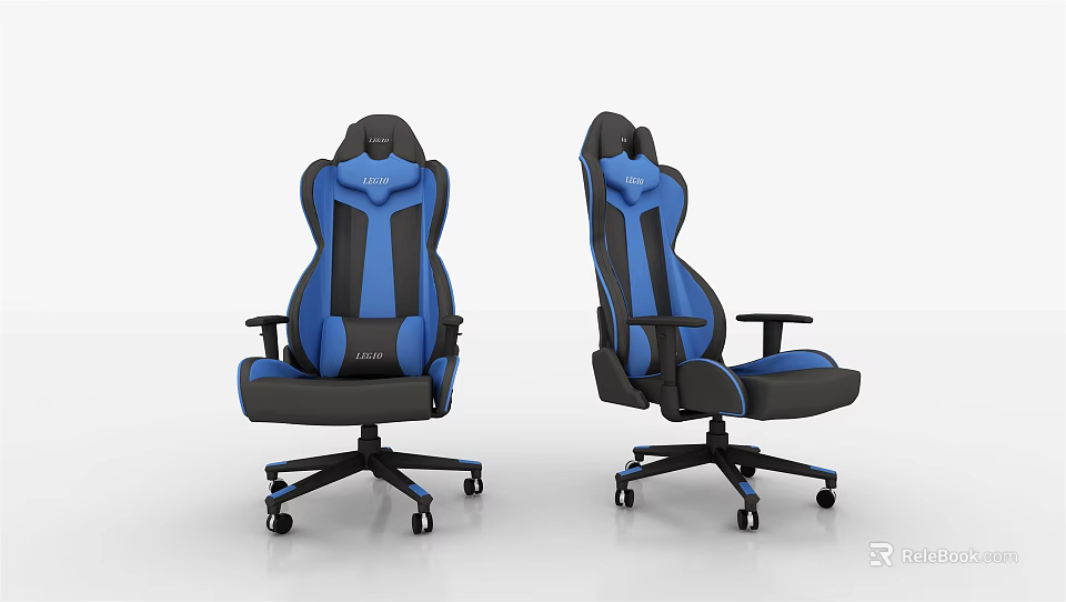 Blue And Black Ergonomic Gaming Office Chair With High Backrest Armrests And Rolling Base 3d model 