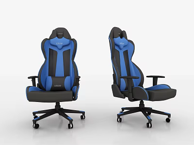 Blue And Black Ergonomic Gaming Office Chair With High Backrest Armrests And Rolling Base 3d model