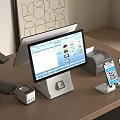 Modern Checkout Counter Setup With POS Monitor Barcode Scanner QR Code Payment And Menu Interface 3d model