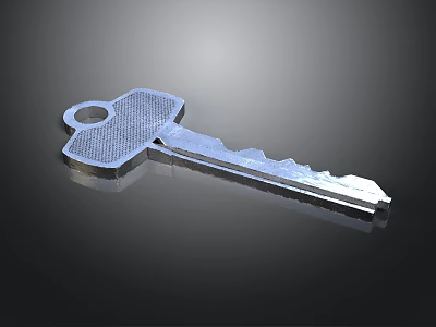 Detailed 3D Rendered Metallic Key With Ridged Design And Keyhole 3d model