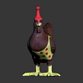Purple Hen Toy Wearing Pink Hat And Yellow Apron With Red Polka Dots