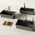 Modern Black Kitchen Sinks With Faucet Drainer Rack And Cutting Board 3d model