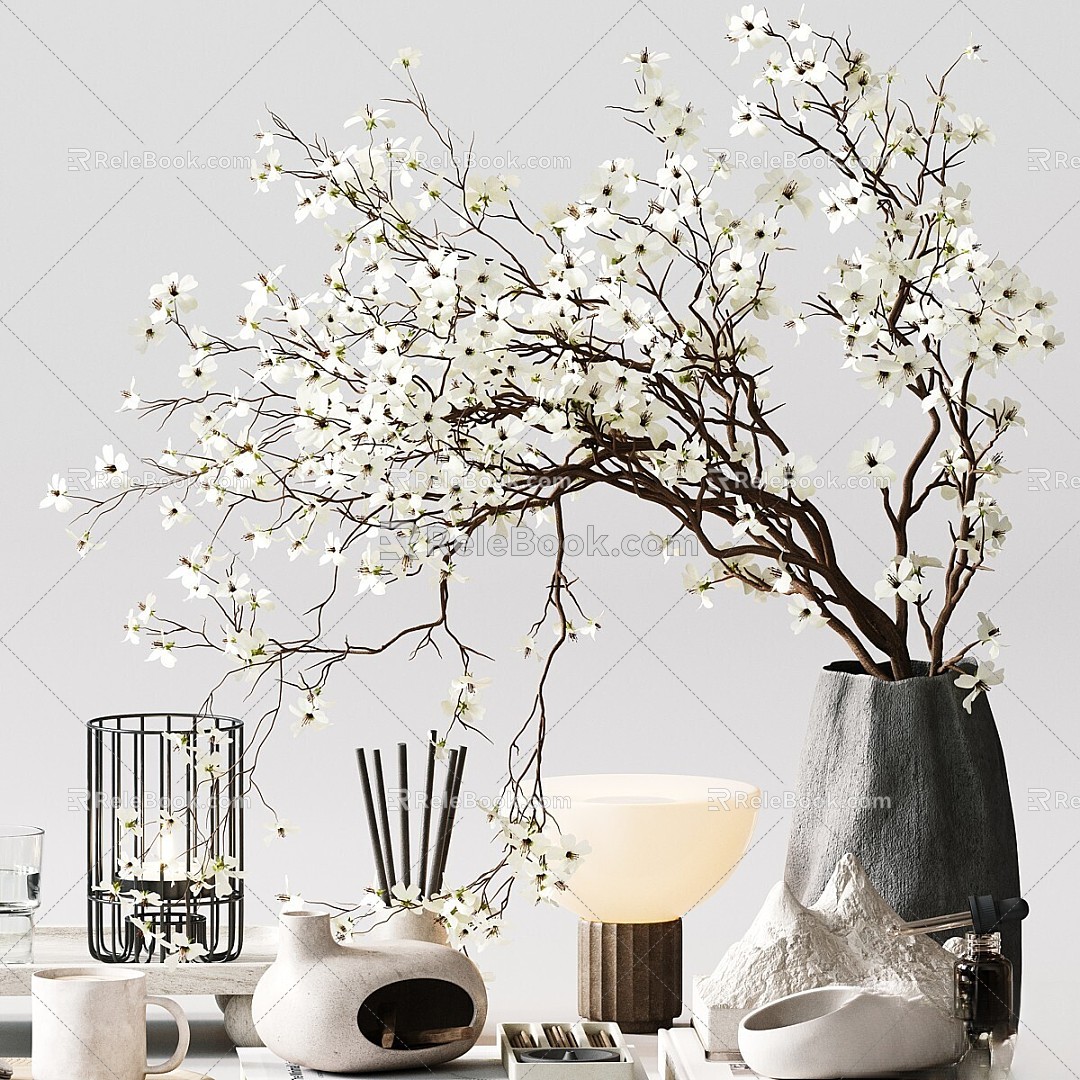 Modern jewelry ornaments combination plant design contemporary candle 3d model