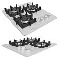 Black Gas Cooktop Stove With Four Burners Control Knobs And Panel Options 3d model