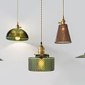 Vintage Brass Hanging Pendant Lights With Colorful Glass And Woven Shades