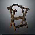 Vintage Traditional Wooden Chair With Crossed Legs Ornate Carved Armrests Red Accents