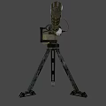 Tripod Mounted Multi Barrel Weapon Featuring Metal Frame And Cooling Grille 3d model