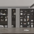 Modern Multi Compartment Bookcase With Books Decorative Items And Built In Lighting In Interior