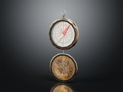 Vintage Metal Pocket Watch Clock With Decorative Engraved Pattern And Classic Design 3d model