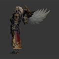 Mythical Armored Warrior With Angelic Wings And Ornate Gold Blue Red Accents