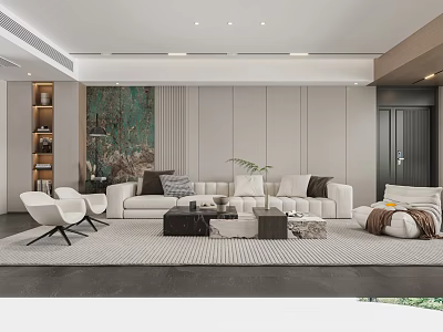 Modern Living Dining Room Interior Design With Sofa Chairs And Decorative Painting 3d model