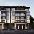 Modern Townhouse Exterior Design Featuring Multi Story Structure Large Glass Windows Balconies And Landscaped Porches