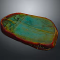 Handcrafted Wood Stone Inkstone With Intricate Carvings And Unique Green Red Surface Design