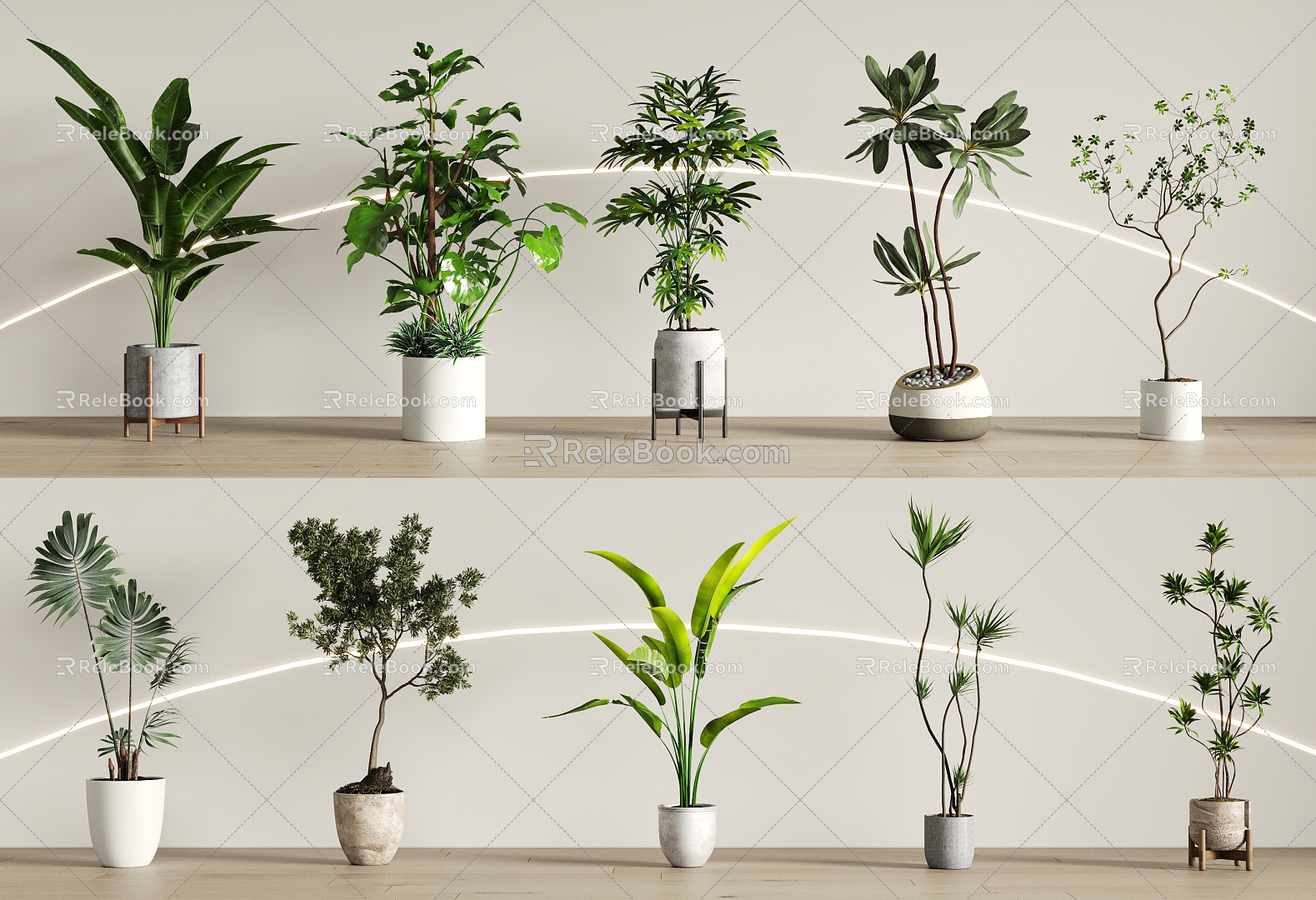 Modern green plant potted combination 3d model