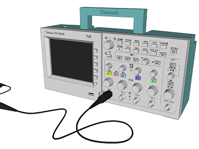 Industrial Equipment Rigol Oscilloscope with Display Screen Control Knobs and Connecting Cables 3d model