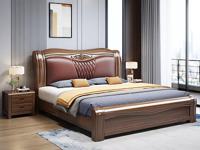 Luxury Solid Wood Carved Upholstered Double Bed With Comfortable Bedding For Cozy Modern Bedroom Interior 3d model