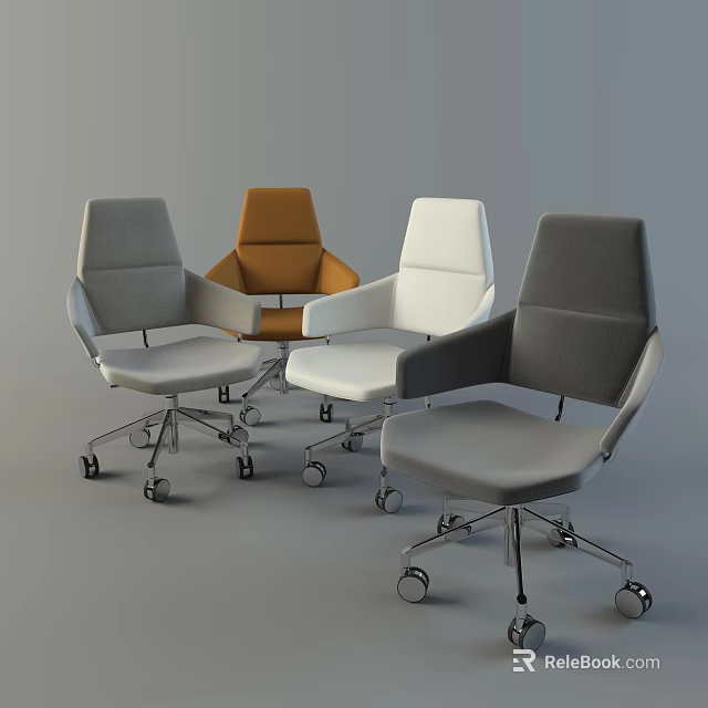 Stylish Modern Office Chairs In Various Colors With Rolling Wheels Design 3d model