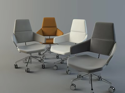 Stylish Modern Office Chairs In Various Colors With Rolling Wheels Design 3d model