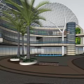 Modern Commercial Street With Green Roof Central Fountain And Landscaped Walkways