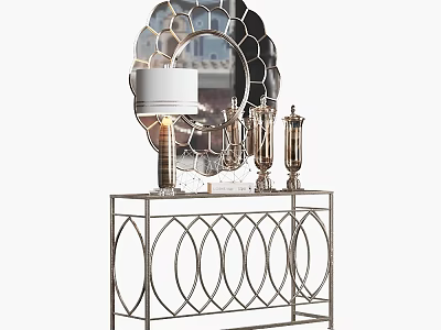 Elegant Modern Entryway Console Table With Metal Frame Decorative Mirror And Ornaments 3d model