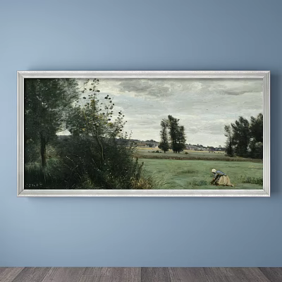 European landscape painting green bedroom landscape natural light decorative painting 3d model