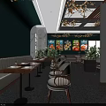 Modern Restaurant Interior Design With Wooden Decor Hanging Plants And Green Accent Wall