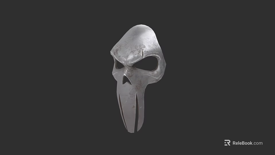 Silver Skull Mask With Long Chin On Dark Background 3d model 