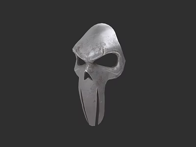 Silver Skull Mask With Long Chin On Dark Background 3d model
