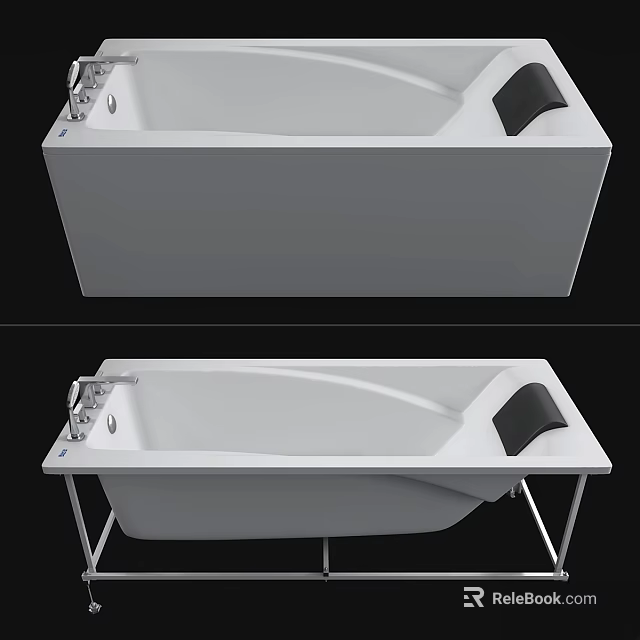 Modern White Bathtub Design With Black Cushion And Metal Support Legs 3d model 
