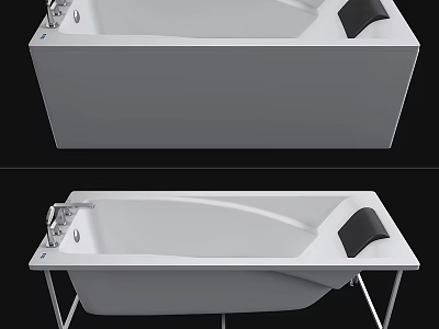 Modern White Bathtub Design With Black Cushion And Metal Support Legs 3d model