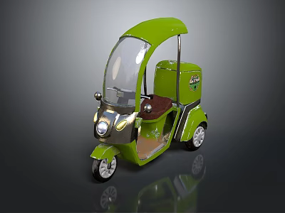 Green Electric Delivery Tricycle With Transparent Windshield Cargo Box And Seat 3d model