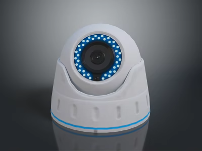 White Dome Computer Surveillance Camera With Blue LED Lights And Clear Lens Housing 3d model