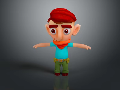 3D Cartoon Character With Red Cap Red Scarf Blue Shirt Green Pants Open Arms Pose 3d model
