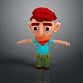3D Cartoon Character With Red Cap Red Scarf Blue Shirt Green Pants Open Arms Pose