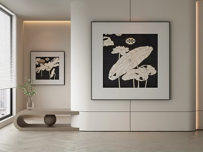 Modern Interior Wall Art With Framed Plant Paintings Featuring Lotus Leaves 3d model Modern Interior Wall Art With Framed Plant Paintings Featuring Lotus Leaves 3d model