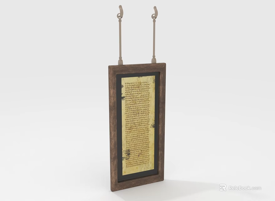 Decorative Wooden Wall Hanging Frame With Parchment Text Details And Hanging Hooks 3d model 