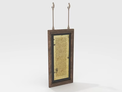 Decorative Wooden Wall Hanging Frame With Parchment Text Details And Hanging Hooks 3d model