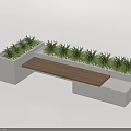 Landscape Seating with Concrete Structure and Wooden Bench and Green Plants