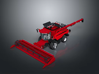 Red Combine Harvester Agricultural Machinery With Front Cutting Header And Large Wheels 3d model