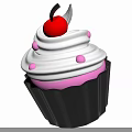 Delicious Cupcake with White Frosting Red Cherry and Pink Dots in Black Liner