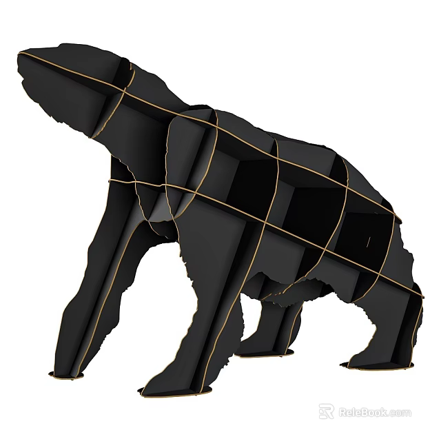 Black Bear Shaped Bookcase With Gold Accent Lines And Geometric Design 3d model 