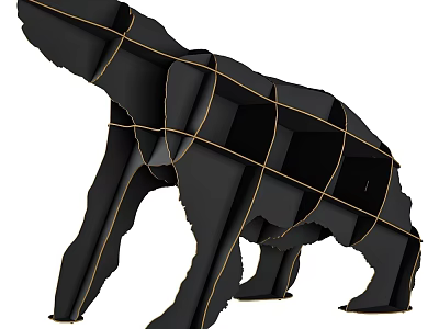 Black Bear Shaped Bookcase With Gold Accent Lines And Geometric Design 3d model