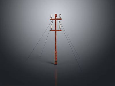 Functional Red Utility Pole with Several Lights for Outdoor Lighting Combination 3d model