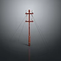 Functional Red Utility Pole with Several Lights for Outdoor Lighting Combination 3d model