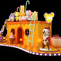 Colorful FUNLAND Cartoon Building With Orange House Ladder Ice Cream Teapot And Animal Statue Lights